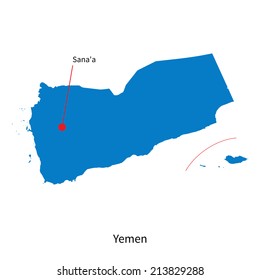 Detailed vector map of Yemen and capital city Sana'a