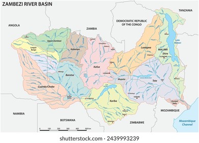 Mapa vectorial detallado de la cuenca del río Zambezi