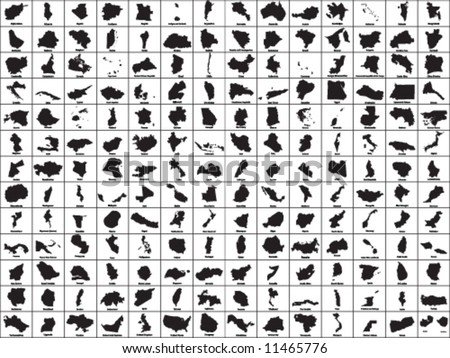 Detailed vector maps of the countries in the world(alphabetically sorted)with the names of the countries