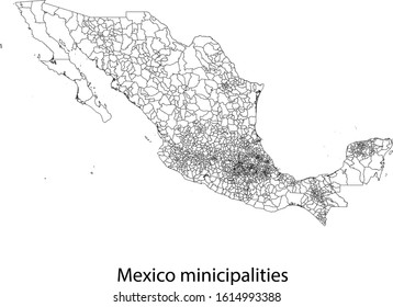 Detailed vector maps of Mexico municipalities (regions and administrative areas) in white color