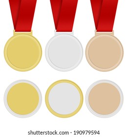 Detailed vector medals - gold, silver and bronze