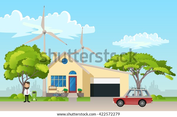 detailed\
vector of a modern eco, earth friendly\
house