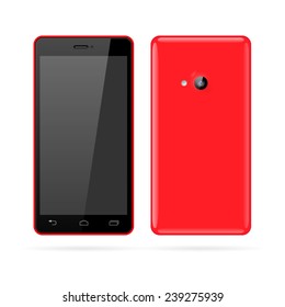 Detailed vector of modern red smartphone.
