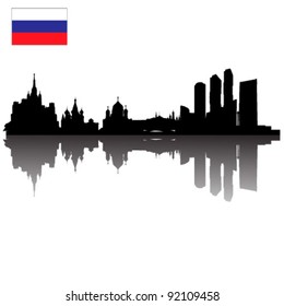 Detailed vector Moscow silhouette skyline with Russian Flag