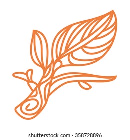 detailed vector orange leaf on wooden sprig with buds on it