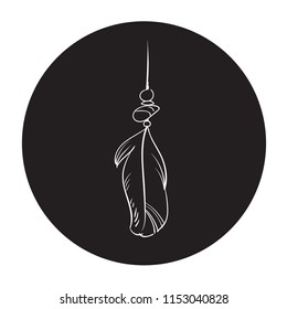 Detailed vector outline feather in a black circle. Laconic and stylish illustration. Monochrome vector