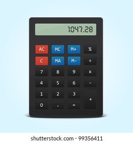 Detailed vector pocket calculator isolated on blue background
