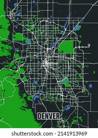  Detailed vector poster city map Denver, USA