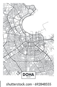 Mapa detalhado da cidade de cartaz vetorial Doha