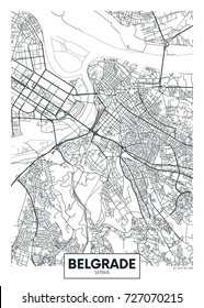 Detailed vector poster city map Belgrade