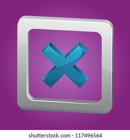 Detailed vector red cross icon with shadow isolated on purple background