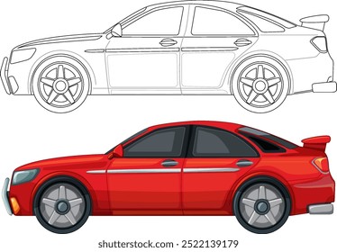 Vector detallado de un coche deportivo rojo