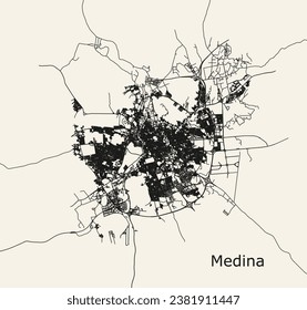 Detailed vector road map of Al Madinah Al Munawwarah, Saudi Arabia.