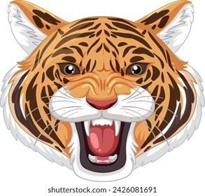 Detailed vector of a roaring tiger's head