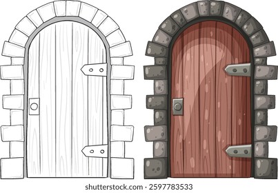 Detailed vector of a rustic wooden door