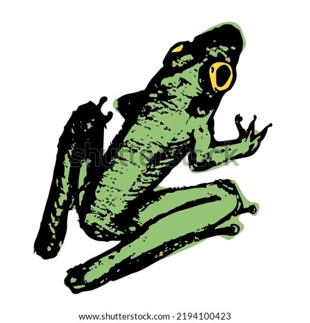 Detailed vector scetch of an sitting tree frog with bright eyes