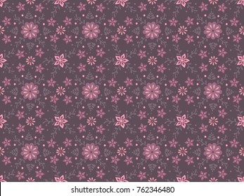 Detailed vector seamless pattern with flower ornament on dark gray background