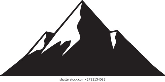 Detailed vector silhouette of a jagged mountain range with peaks isolated on a white background