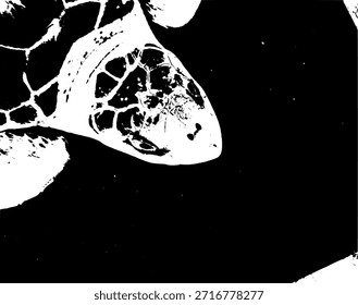 Detailed vector silhouette of a sea turtle head. High contrast monochrome illustration for marine conservation, wildlife rescue, and eco design.