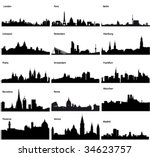 Detailed vector silhouettes of European cities