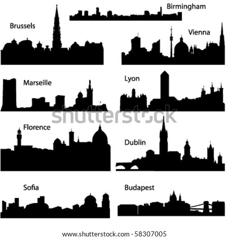 Detailed Vector Silhouettes European Cities Part Stock Vector (Royalty ...