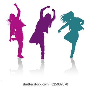 Detailed vector silhouettes of girls dancing hip-hop dance