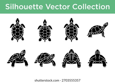 Detailed vector silhouettes of various turtles and tortoises, perfect for design projects.