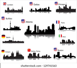 Detailed vector silhouettes of world cities