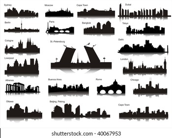 Detailed vector silhouettes of world cities