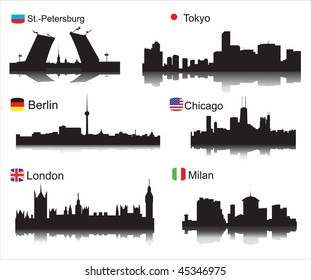 Detailed vector silhouettes of world cities