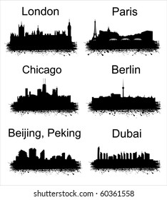 Detailed vector silhouettes of world cities