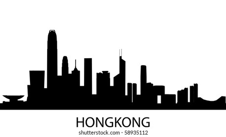 detailed vector skyline of Hongkong, China