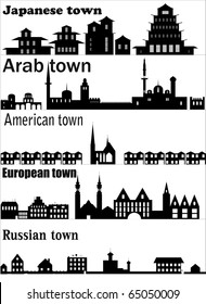 Detailed vector skylines of different towns .