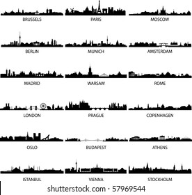 detailed vector skylines of European cities