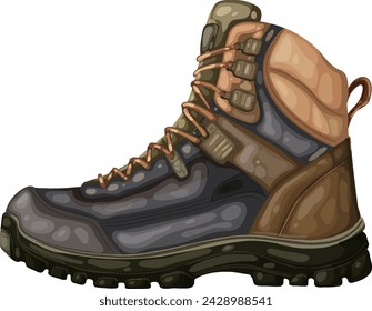 Vector detallado de una bota de senderismo resistente.