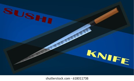 detailed vector sushi knife in a box