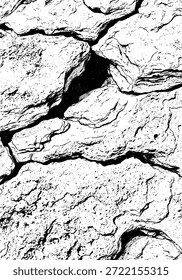 Textura de Vector detallada de piedra agrietada o superficie de roca áspera, elemento de superposición grunge afligido blanco y negro para fondos y proyectos de Diseño gráfico