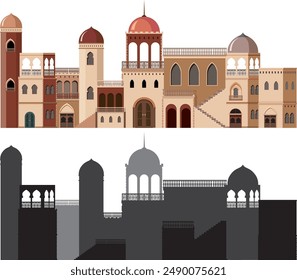 Detailed vector of traditional Middle Eastern buildings