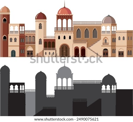 Detailed vector of traditional Middle Eastern buildings