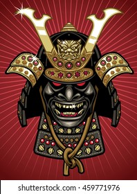 Detailed Vector Of Traditional Samurai Helmet And Mask