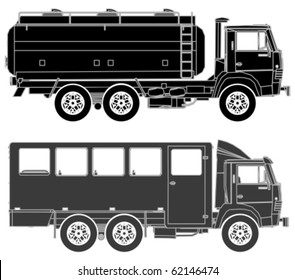 Detailed Vector trucks silhouettes set
