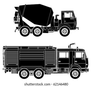 Detailed Vector trucks silhouettes set