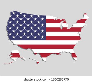 Detailed vector United states of America country outline border map made flag isolated on background. Template asian for pattern, report, infographic, banner. American silhouette sign concept.