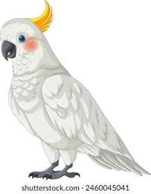 Detailed vector of a white cockatoo with yellow crest.