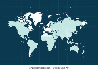 "Detailed vector of world map with grid planes - ideal for print and digital use."