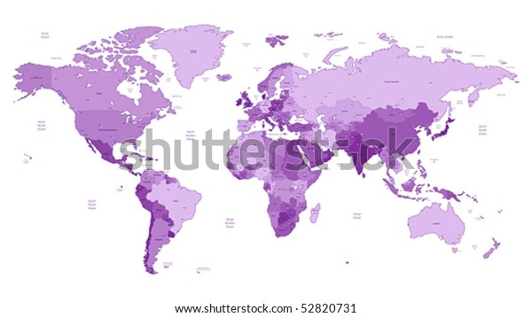 Detailed vector map of violet colors. Names, town marks and national borders are in separate layers.