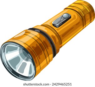 Detailed vector of a yellow handheld flashlight.