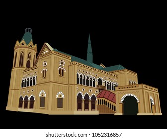 Detailed Vector/Illustration of Frere hall , Karachi , Pakistan in black Background.