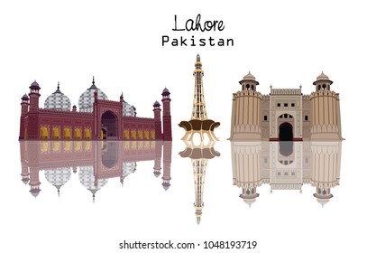 Detailed Vector/iullustration of Skyline of Lahore Pakistan