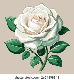 A detailed, vibrant illustration of a single, exquisite white rose.